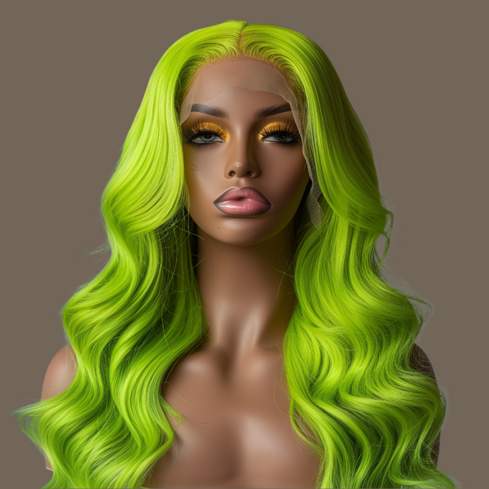 GREEN APPLE BODY WAVE  HUMAN HAIR LACEFRONT WIG.